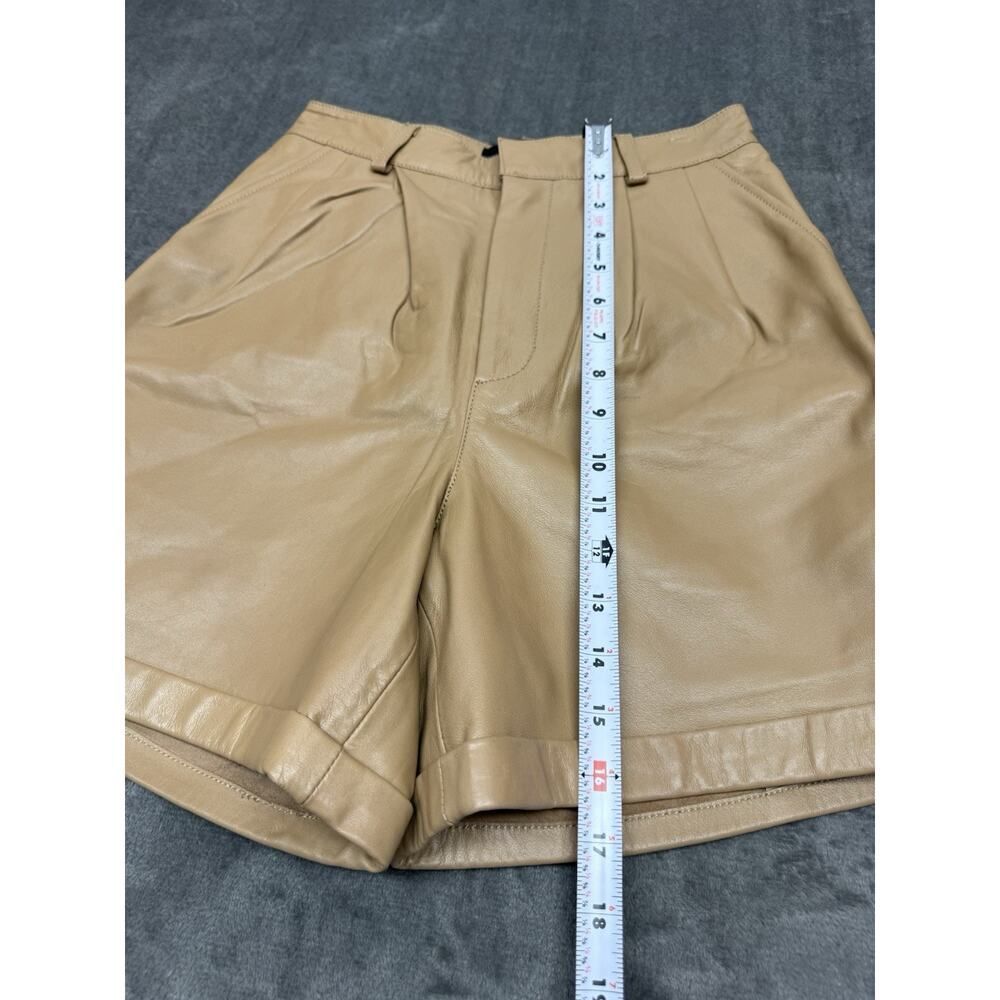NWT Deadwood Suzy Tan Leather Shorts Pleated High Rise Lambskin US 4 - Picture 10 of 12